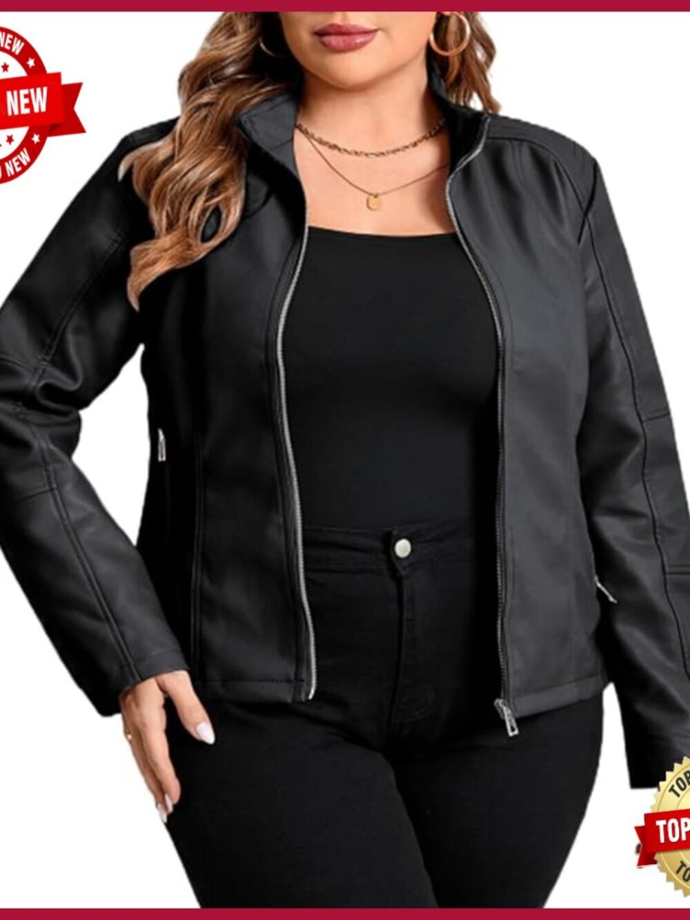 Plus Size Faux Leather Motorcycle Jacket Short PU Coat Windproof Quilted